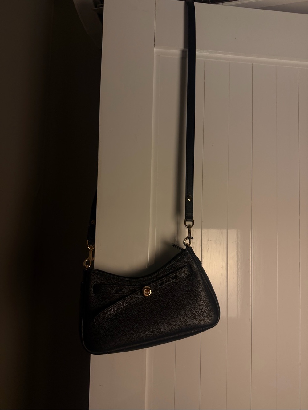 Tory Burch Black Pebbled Leather Crossbody with Gold-Tone Hardware